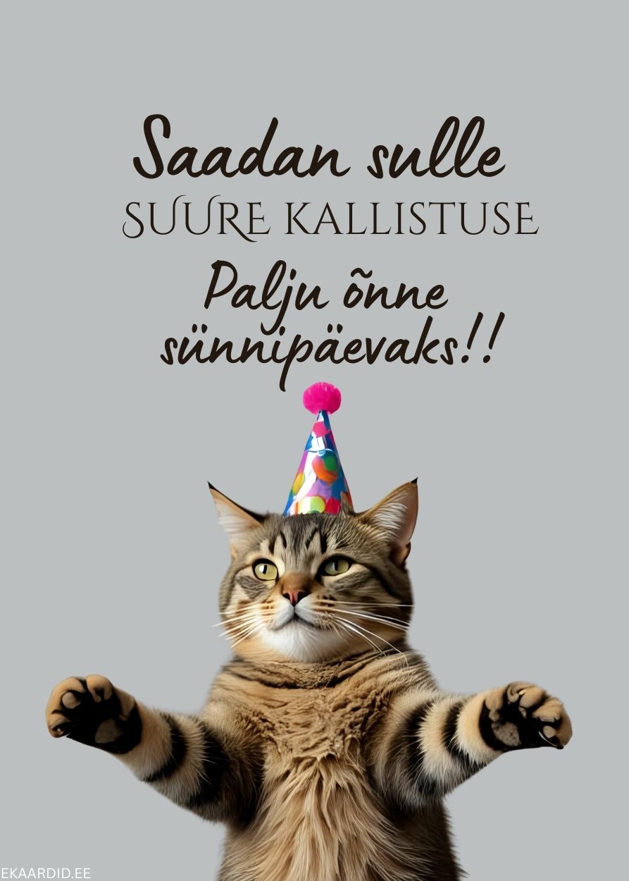 Sünnipäevakaart kallistava kassiga