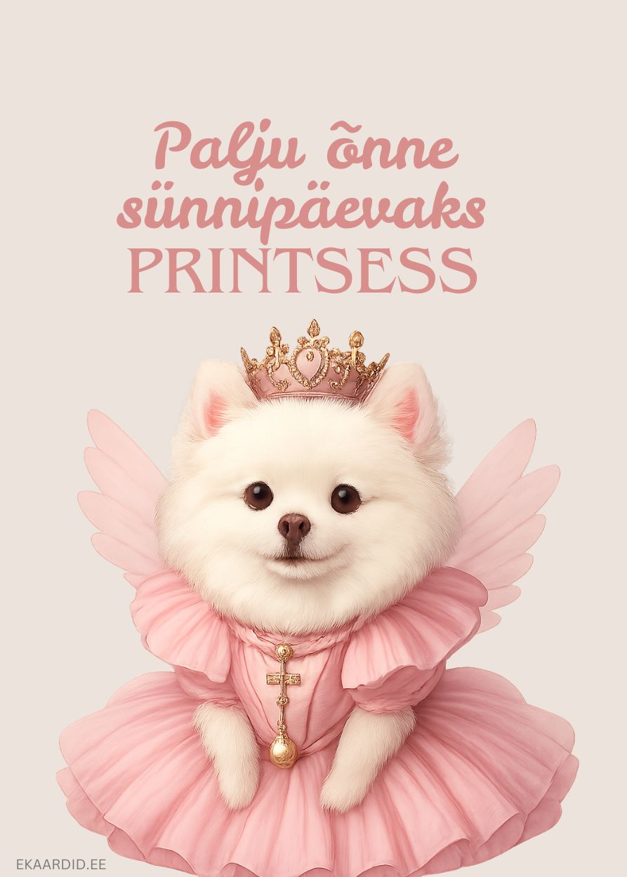 Sünnipäevakaart printsessile roosas kleidis