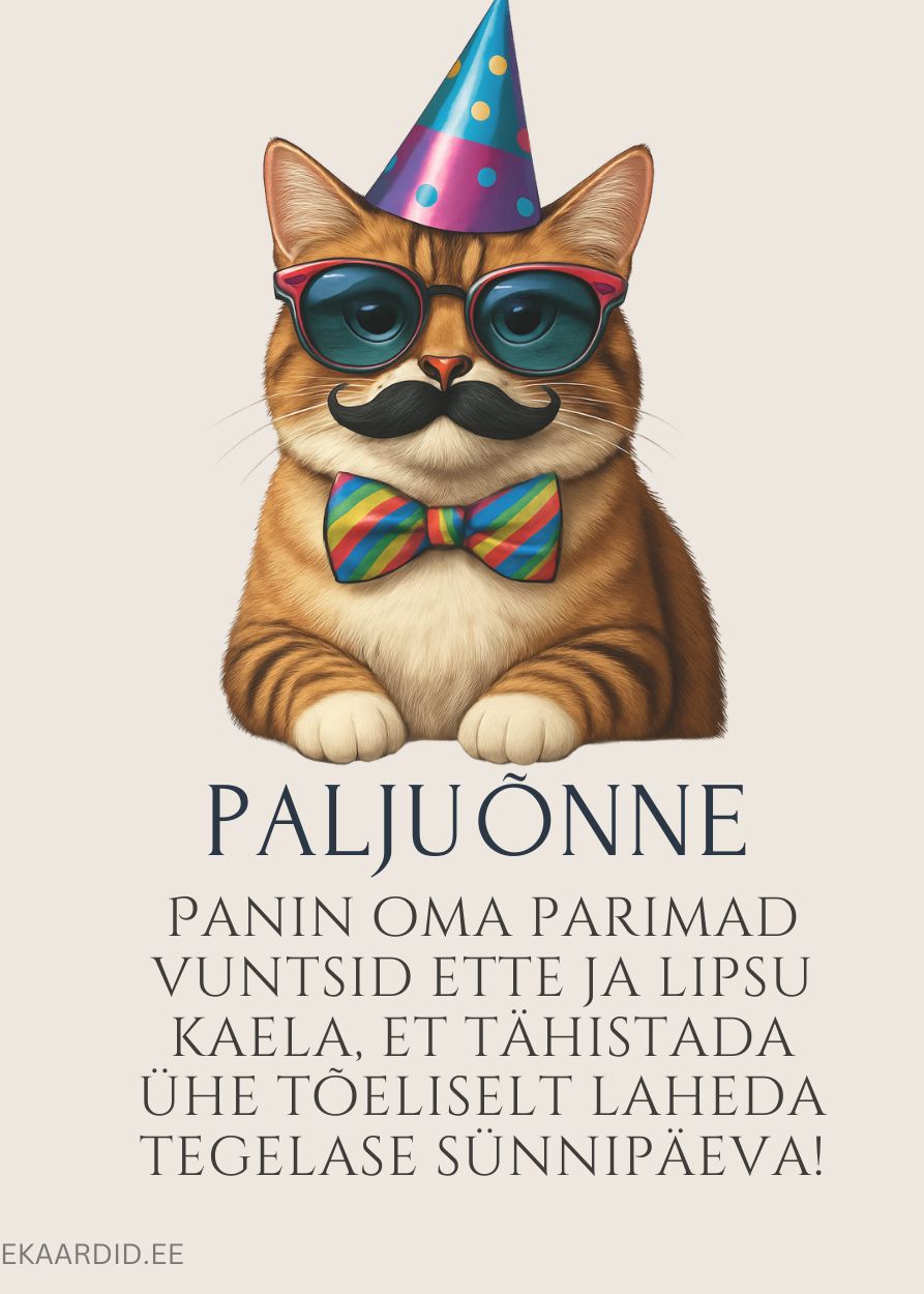 Vuntside ja lipsuga kassiga sünnipäevakaart