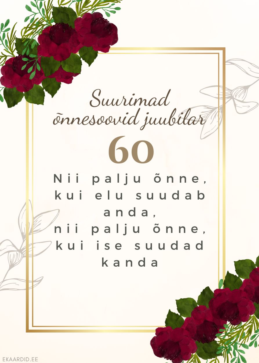 60. juubeli kaart sügavpunaste roosidega