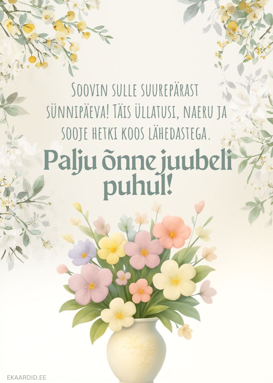 Juubelikaart lilled vaasis