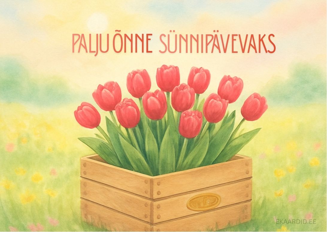 Punaste tulpidega sünnipäevakaart