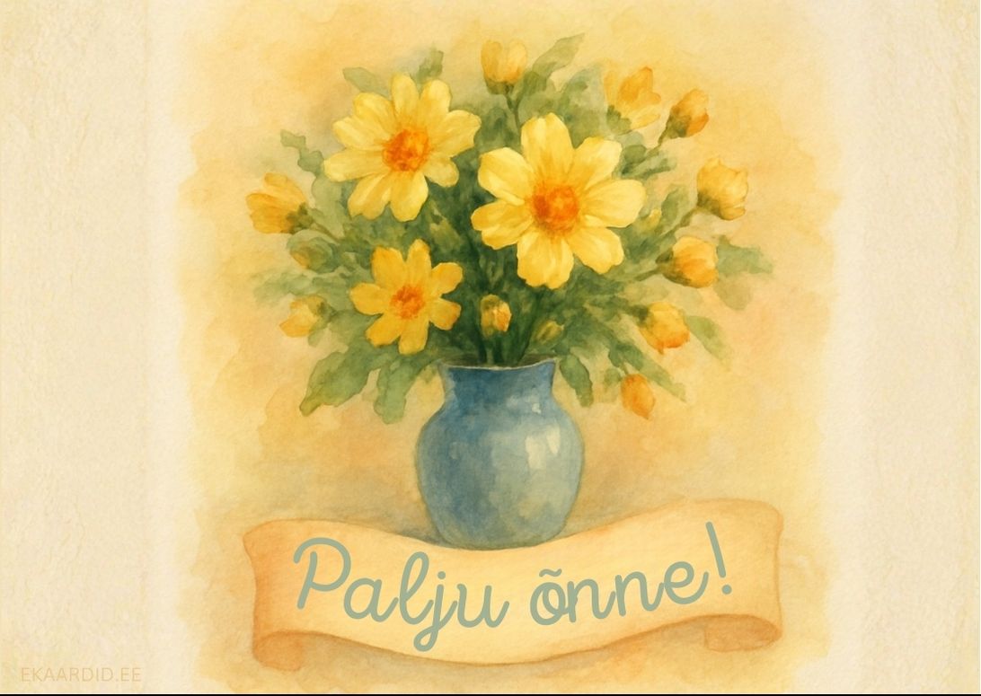 Sünnipäevakaart kollaste lilledega