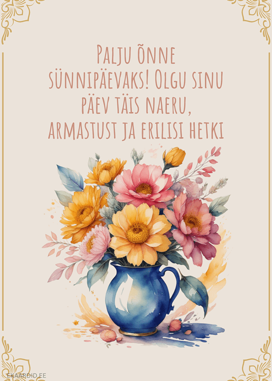 Õrnade lilledega sünnipäevakaart