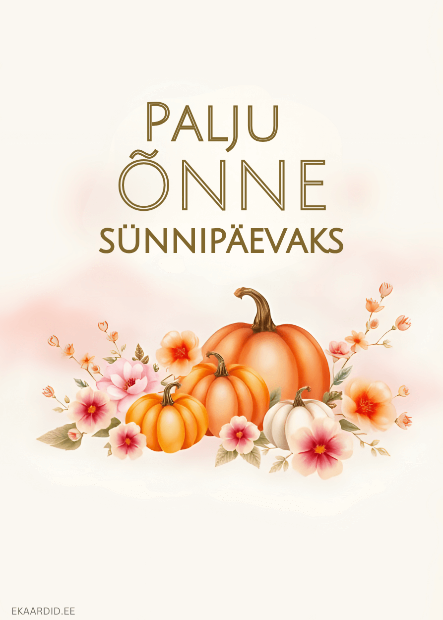 Sügisene sünnipäevakaart kõrvitsatega