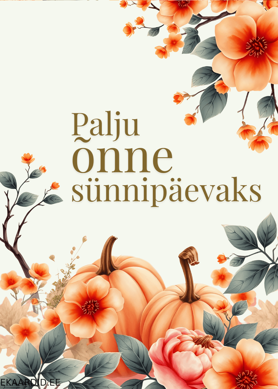 Sügisene sünnipäevakaart kõrvitsatega