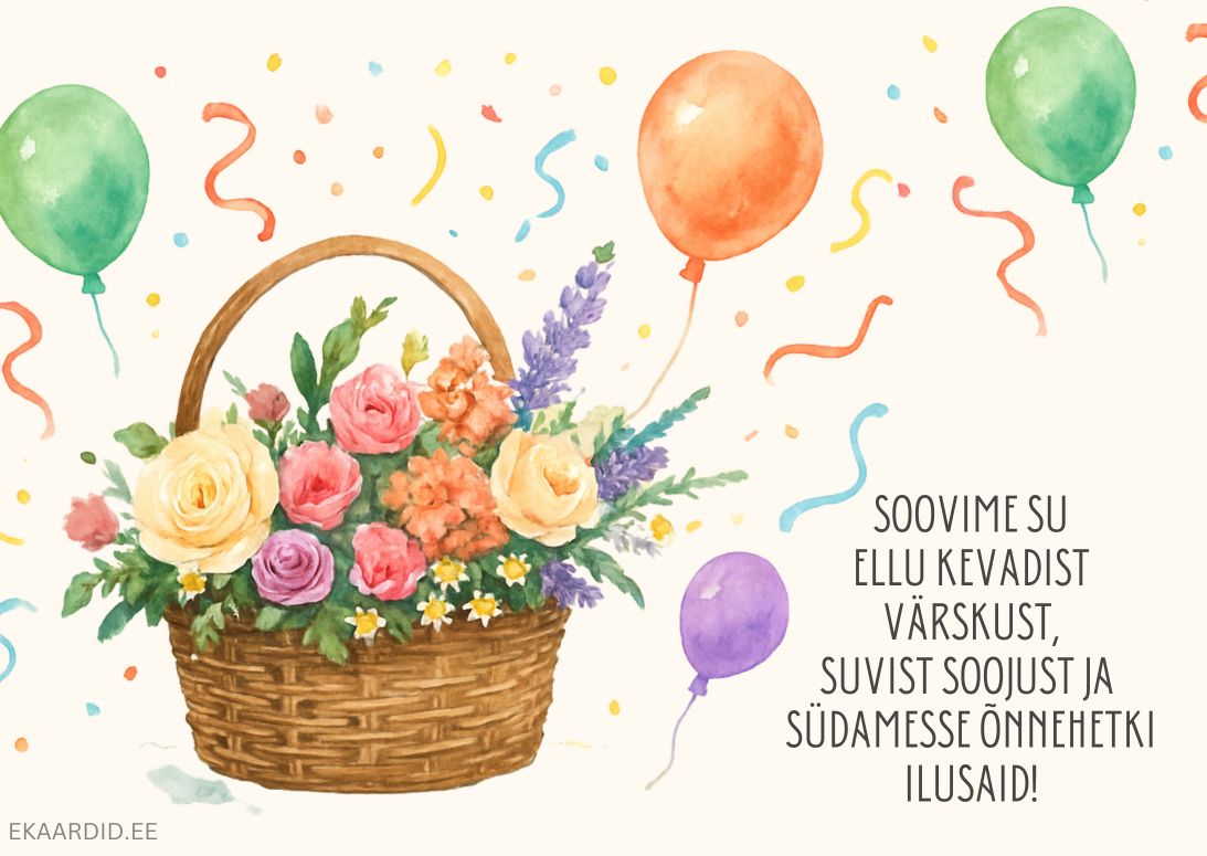 Lillekorviga sünnipäevakaart luuletusega