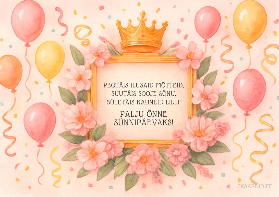 Lillepärjaga sünnipäevakaart luuletusega