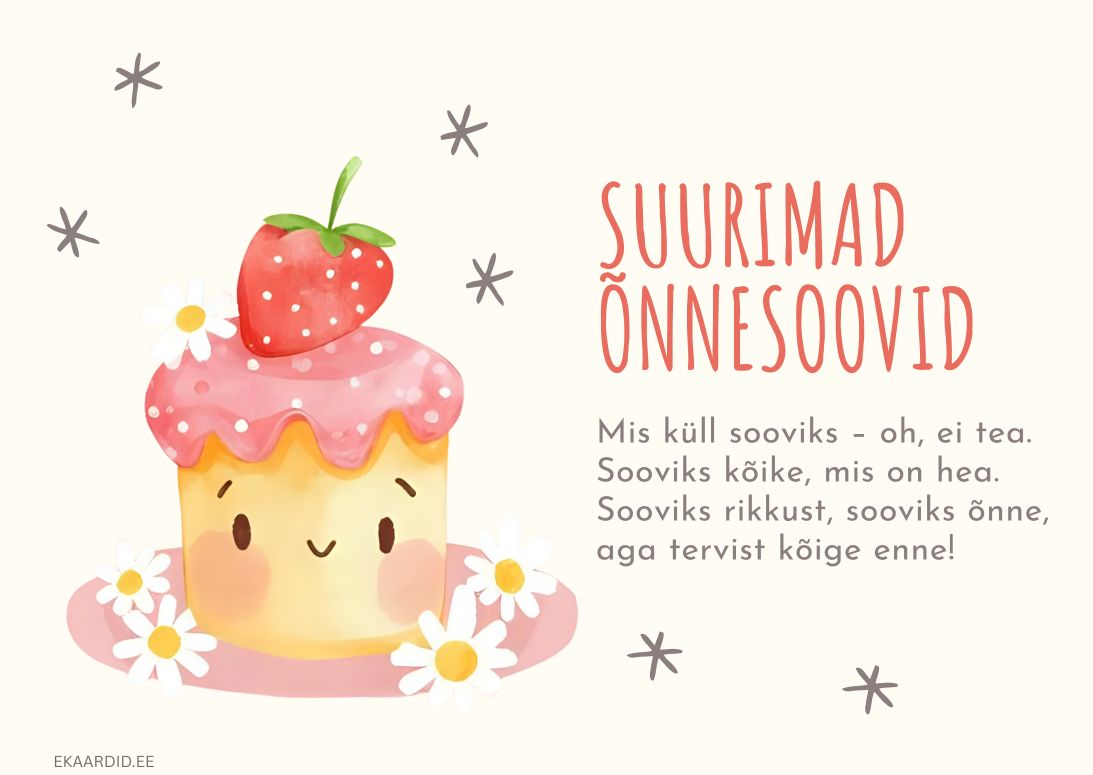 Sünnipäevakaart luuletusega maasikaga