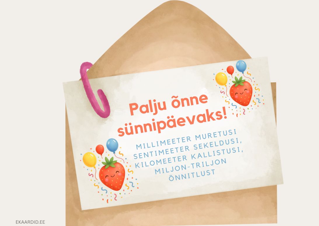 Palju õnne sünnipäevaks kaart luuletusega