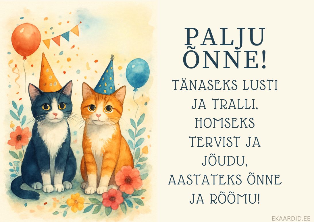 Sünnipäevakaart kassidega ja luuletusega