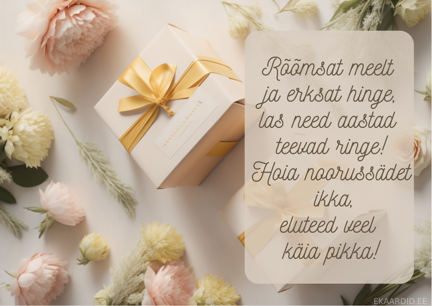 Sünnipäevakaart soovidega pika eluea ja rõõmsameelse hinge kohta