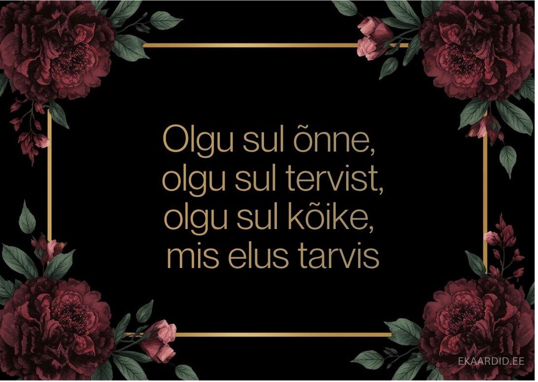 Sünnipäevakaart tumepunaste pojengidega