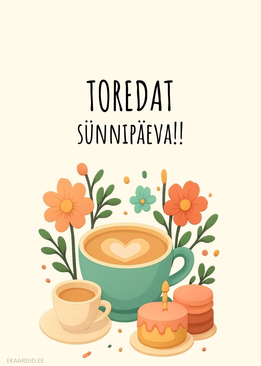 Kohvi ja lilledega sünnipäevakaart