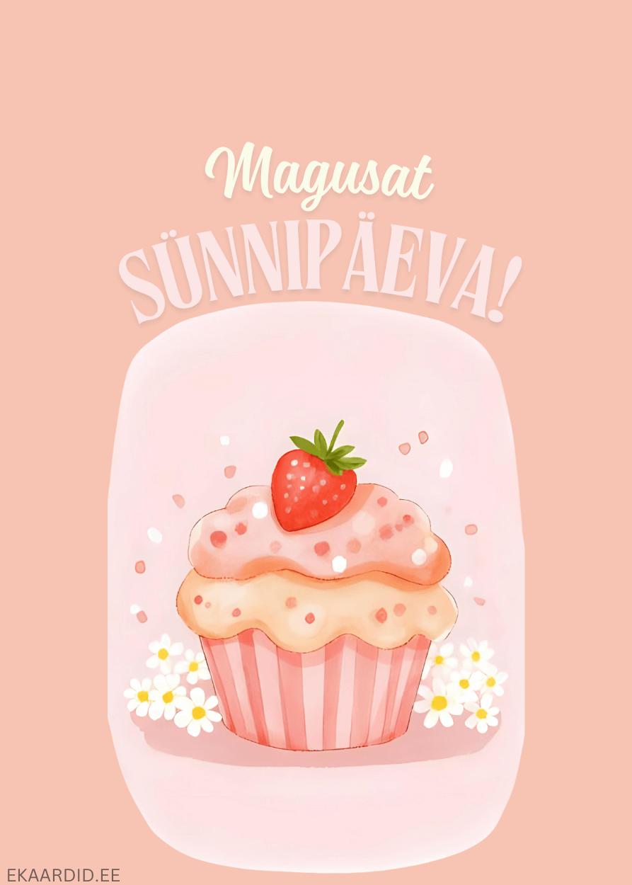 Magus sünnipäevakaart maasika muffiniga