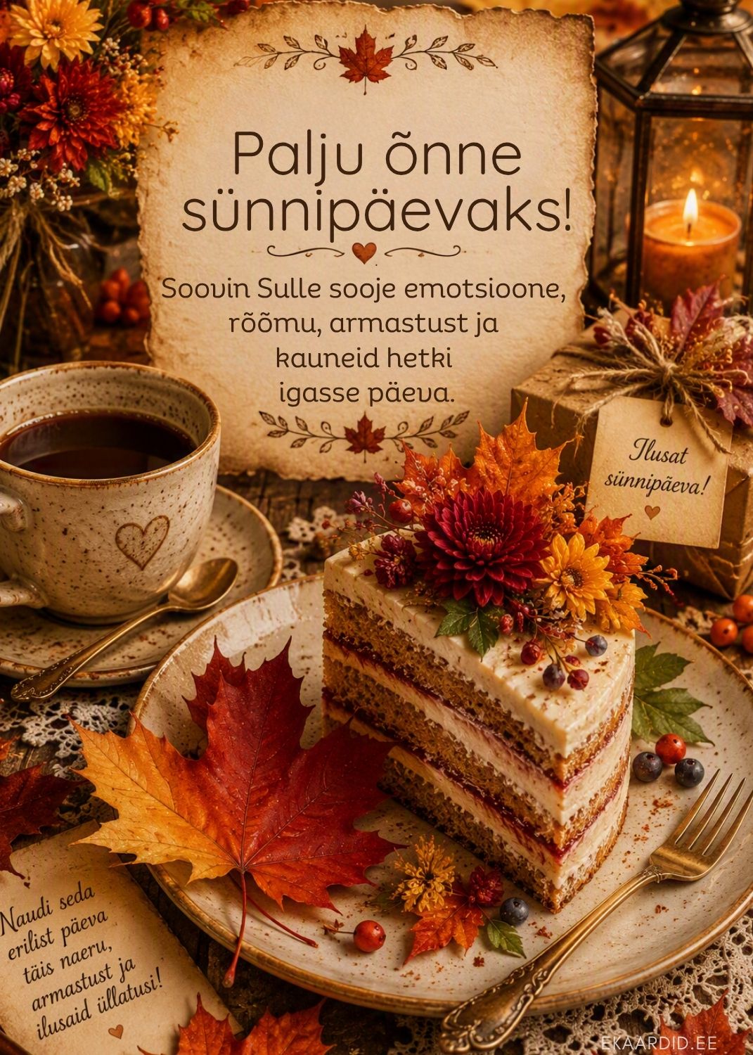 Sügiseste vahtralehtedega sünnipäevakaart