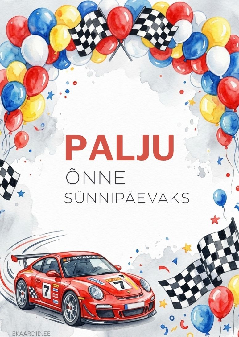 Sünnipäevakaart punase sportautoga