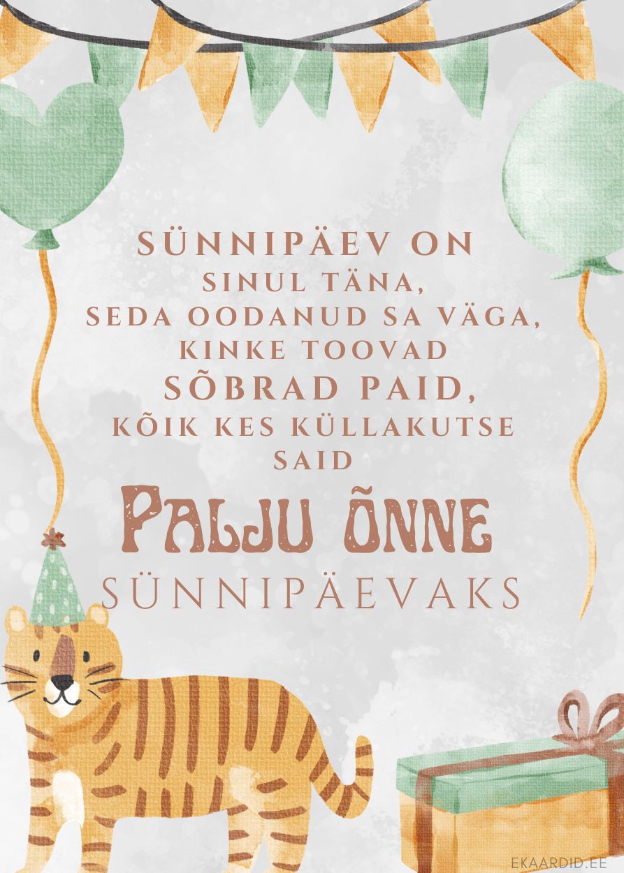 Sünnipäevakaart tiigriga