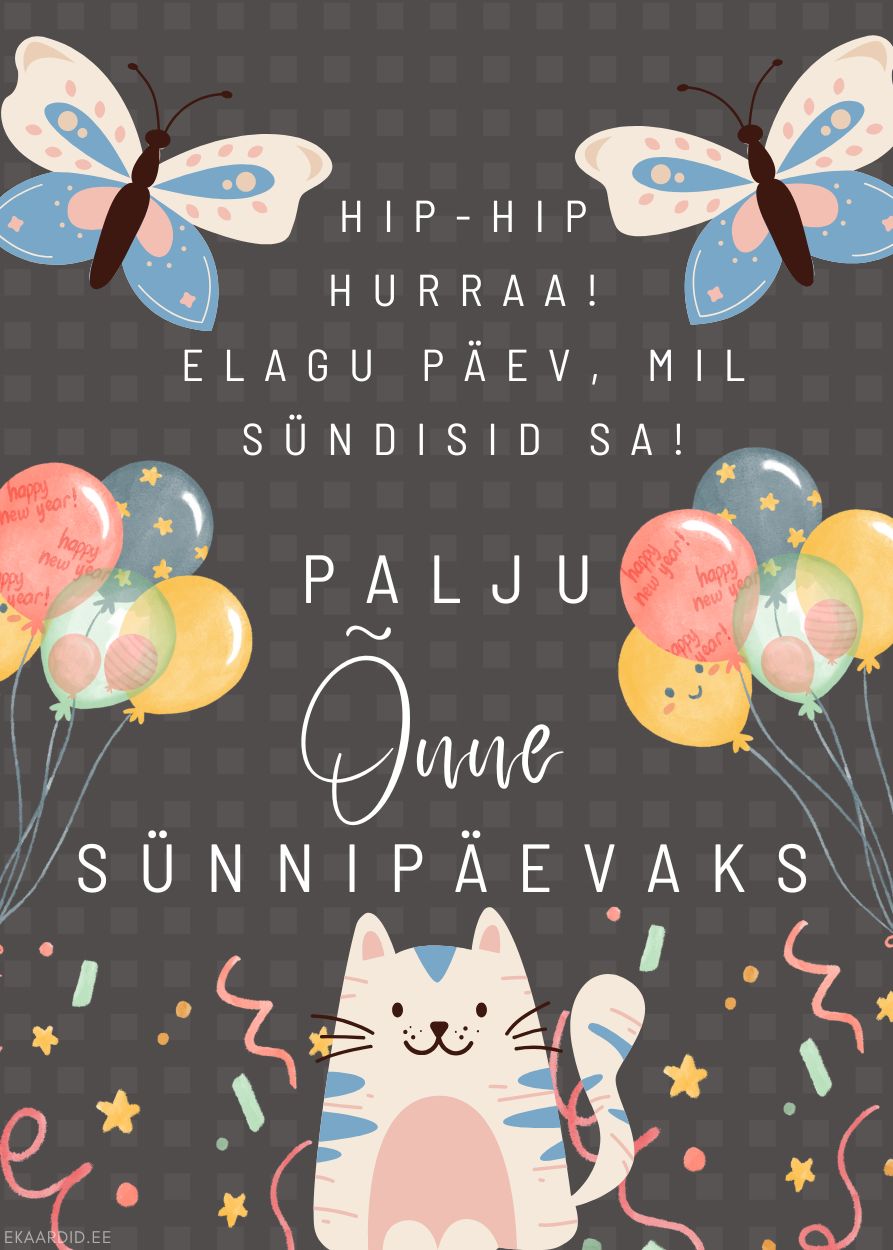 Lõbus kassiga sünnipäevakaart