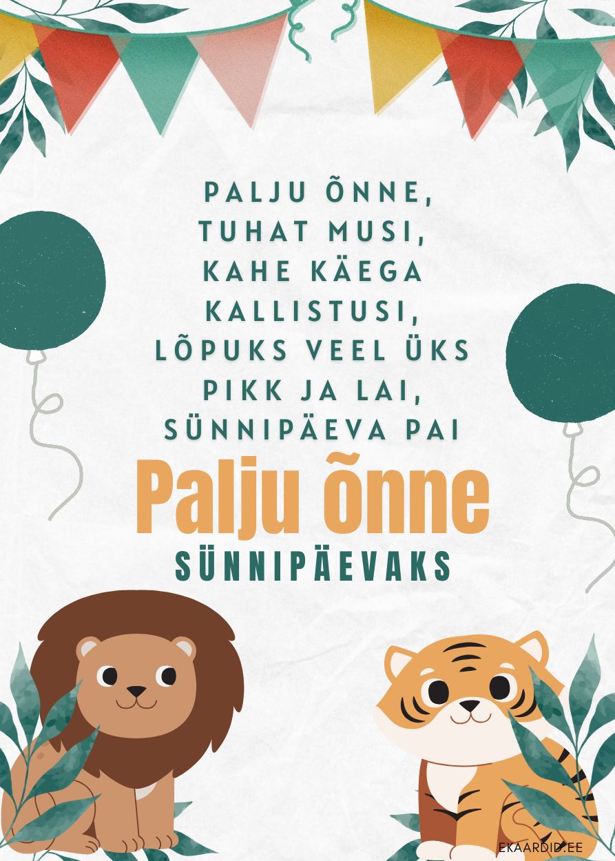 Lõvi ja tiigriga sünnipäevakaart