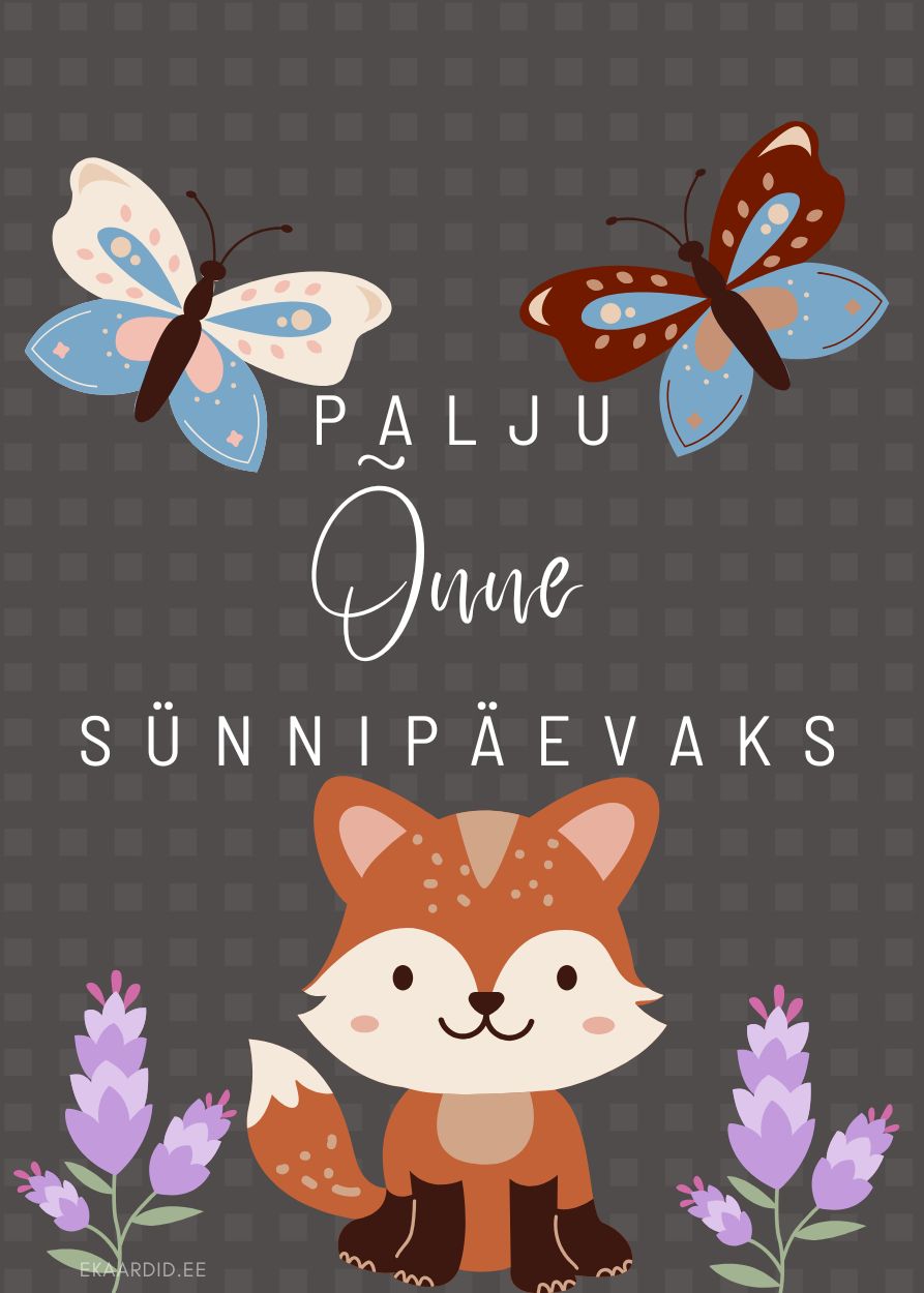 Sünnipäevakaart rebase ja liblikatega