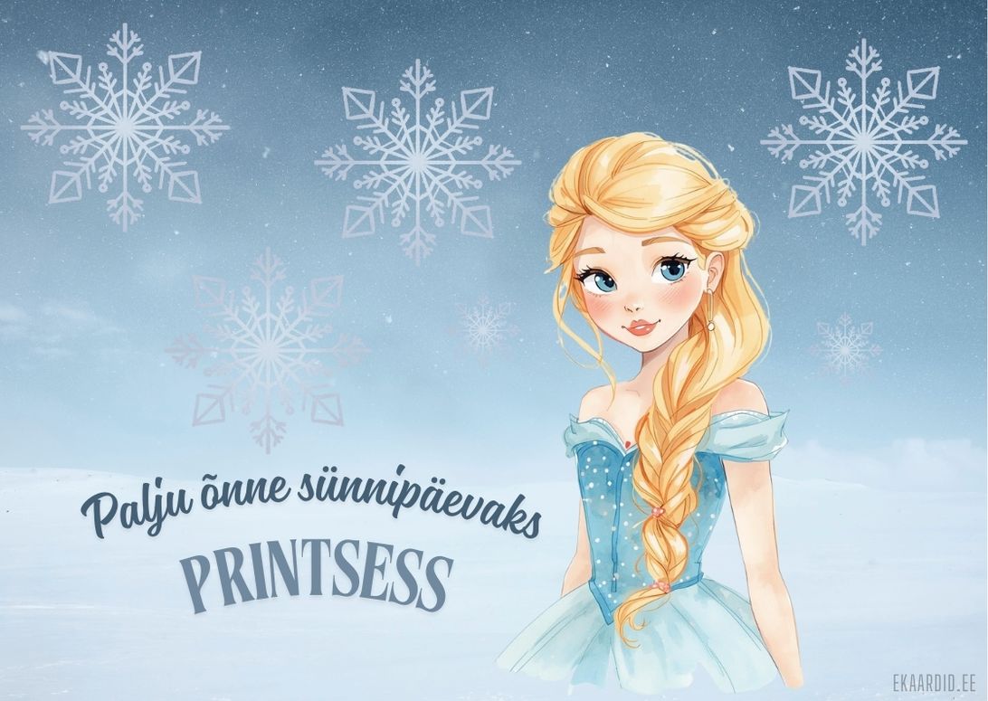 Talvine sünnipäevakaart printsessiga