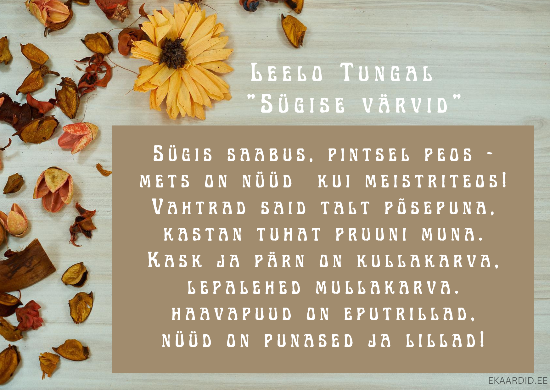 Sügisene tervituskaart kuivanud lilledega
