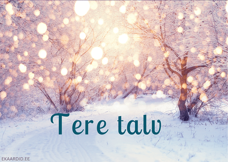 Talvine tervituskaart lumise metsaga