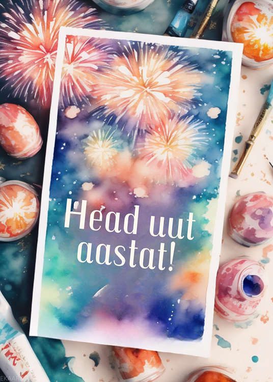 Akvarell-ilutulestiku aastavahetuse kaart