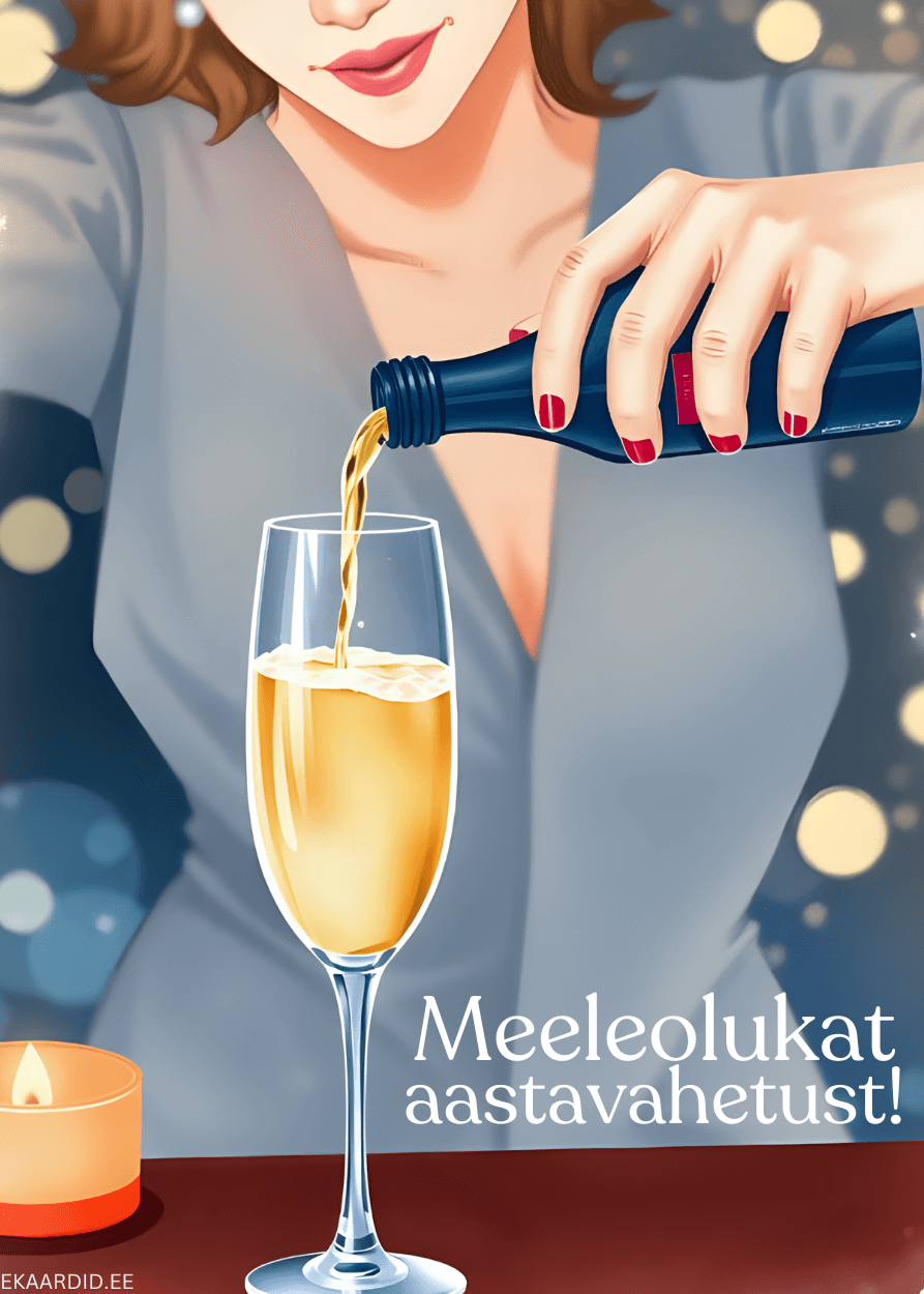 Elegantne aastavahetuse kaart šampanjaga