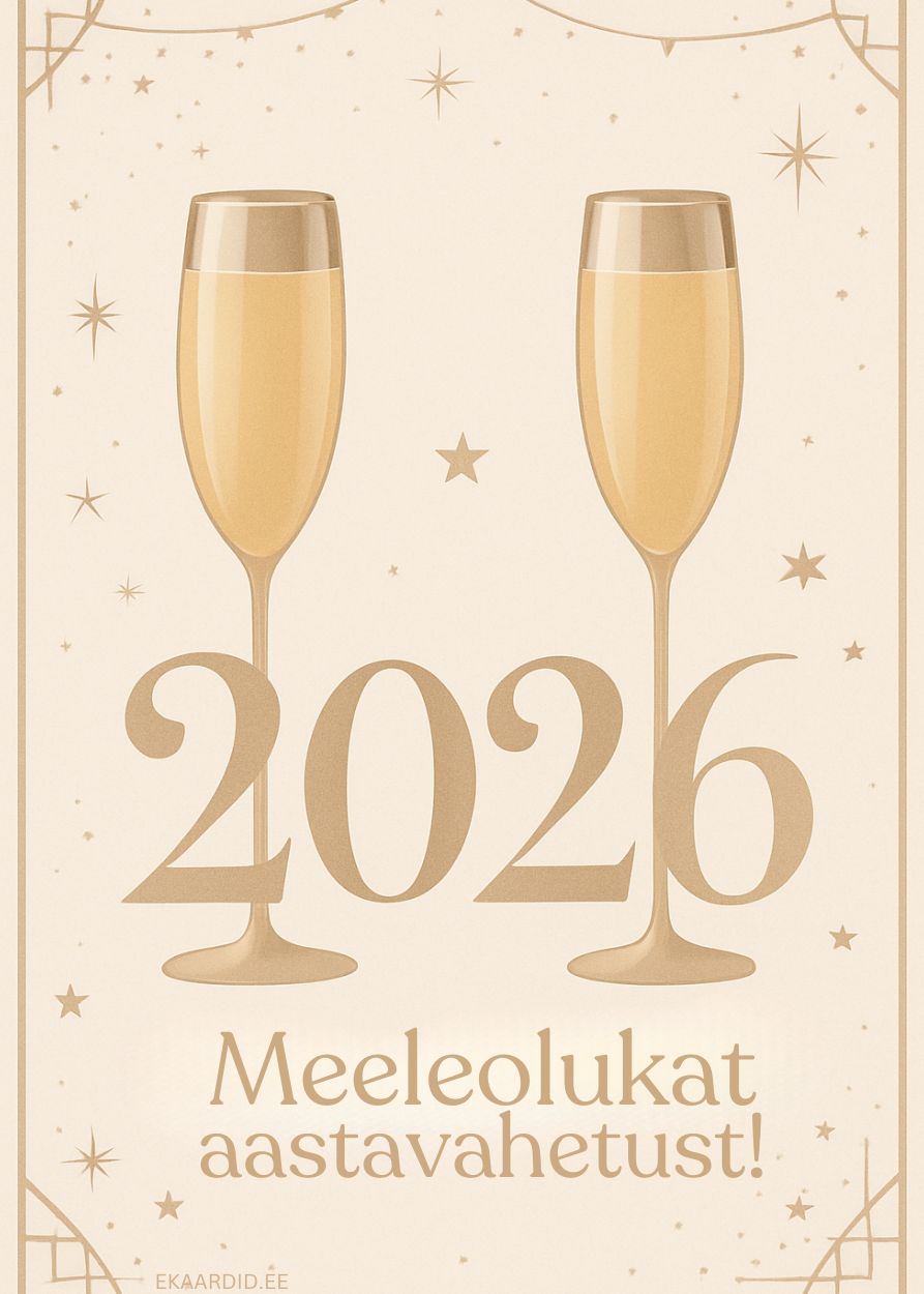 Elegantne aastavahetuse kaart šampanjaklaasidega