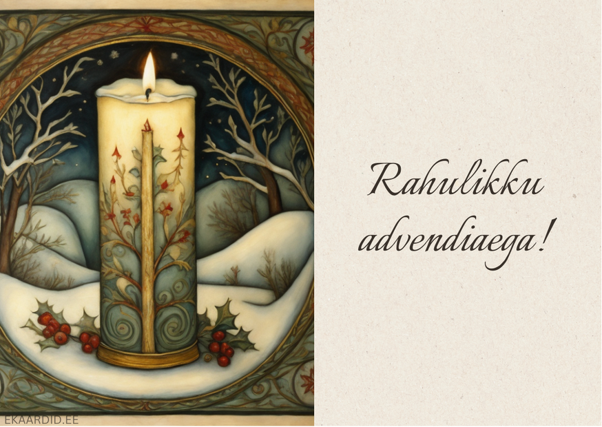 Advendikaart põleva küünlaga