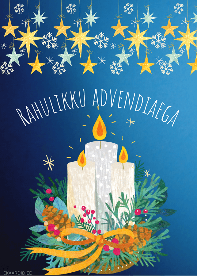 Adventkaardid küünla ja tähtedega