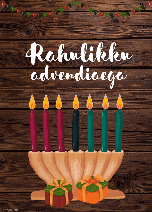 Adventkaardid küünlajalaga ja kingitustega