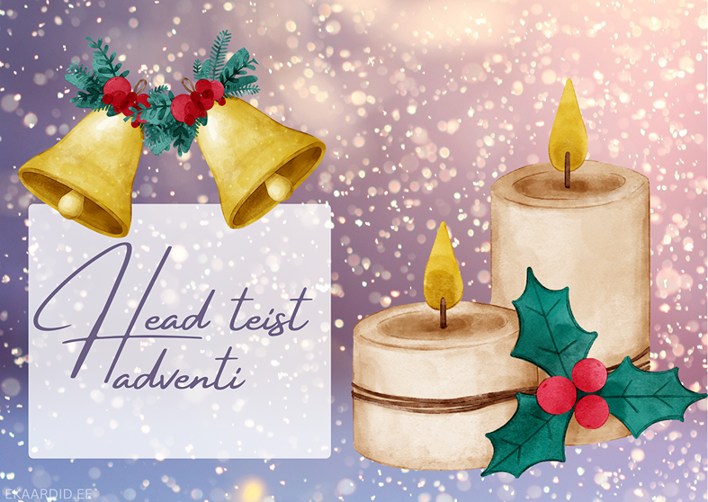 Adventkaardid küünlate ja kelladega
