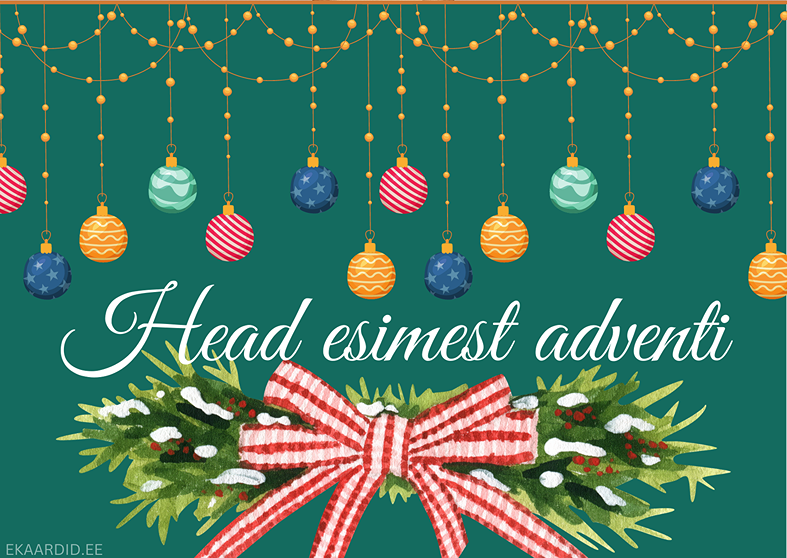 Adventkaardid punase-valge triibulise paelaga