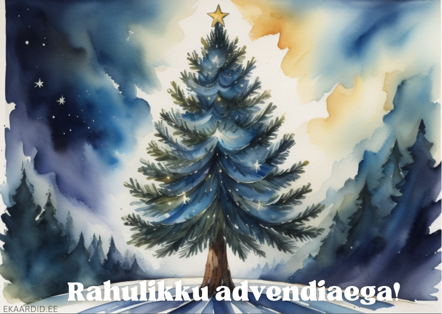 Akvarell-jõulupuu advendikaart