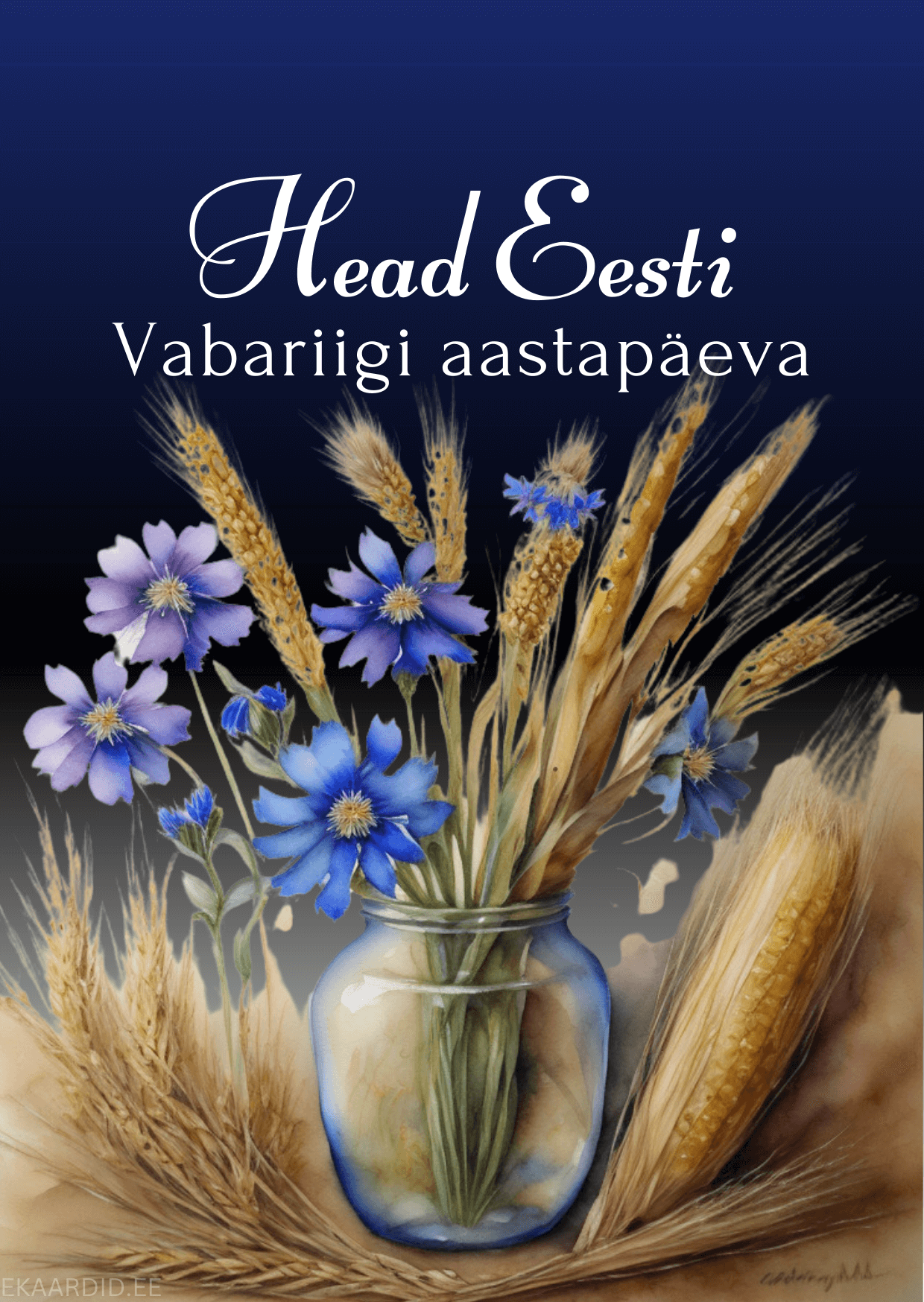 Eesti Vabariigi aastapäeva kaart lillede ja nisuga