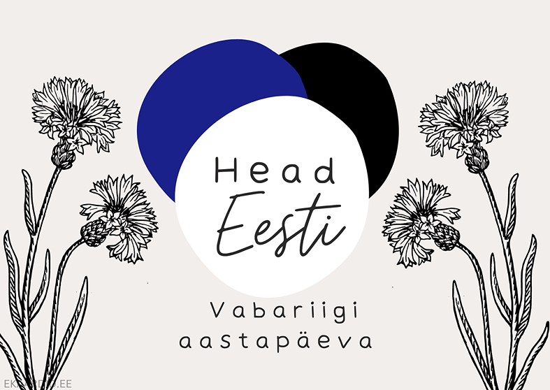 Eesti Vabariigi aastapäeva kaart siniste ja mustade ringidega