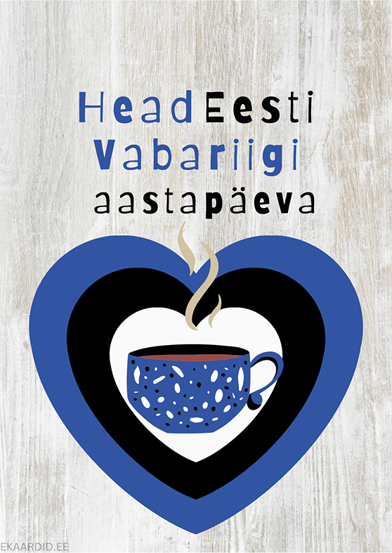Sooja kohvitassiga Eesti Vabariigi aastapäeva kaart