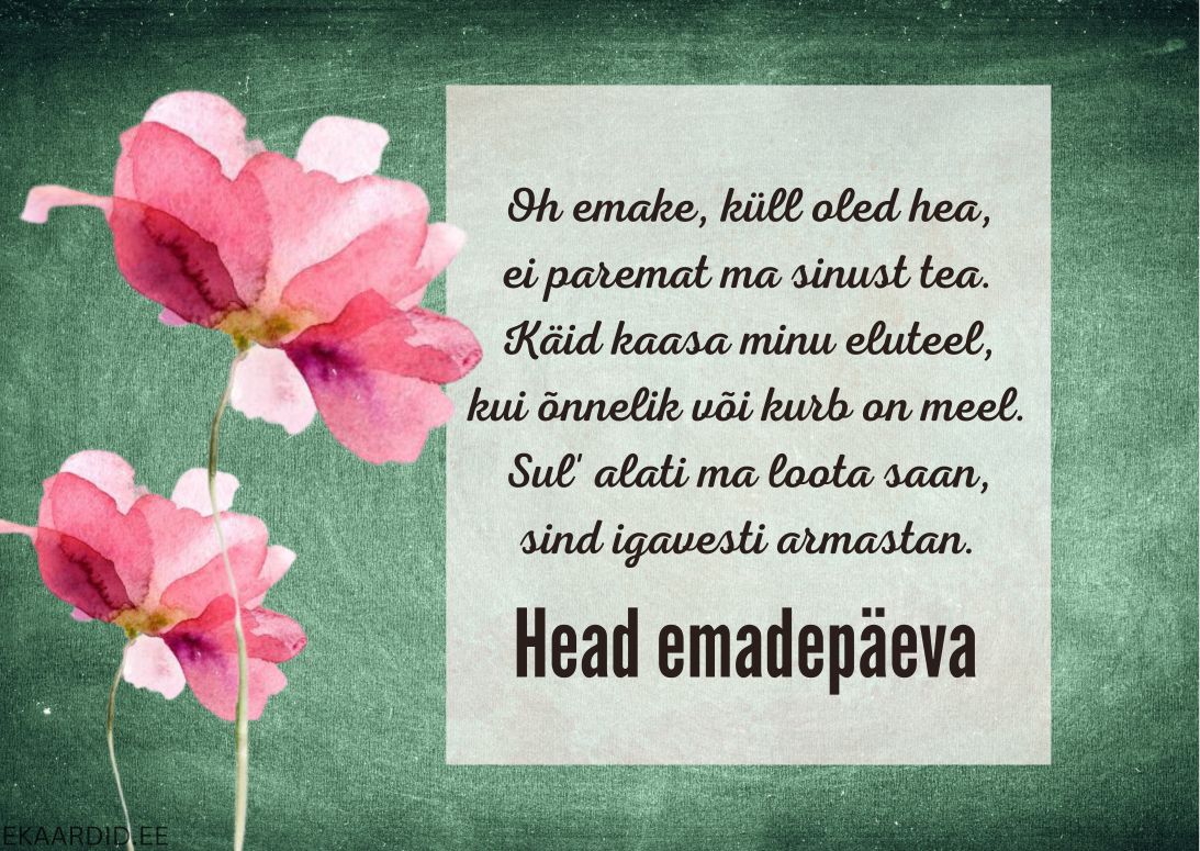 Akvarell-stiilis lilledega emadepäevakaart