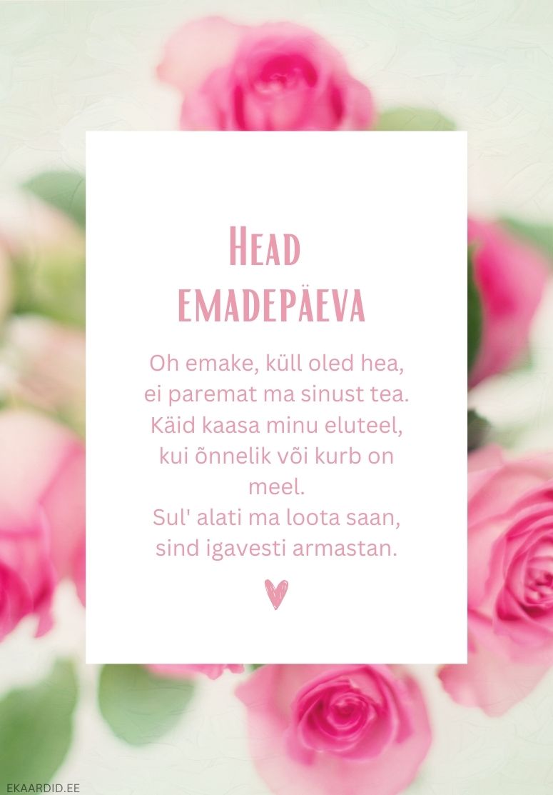 Emadepäeva kaart roosade roosidega
