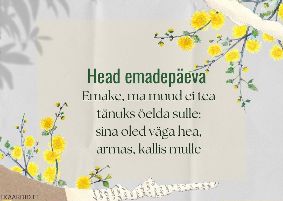Emadepäevakaart kollaste lilledega