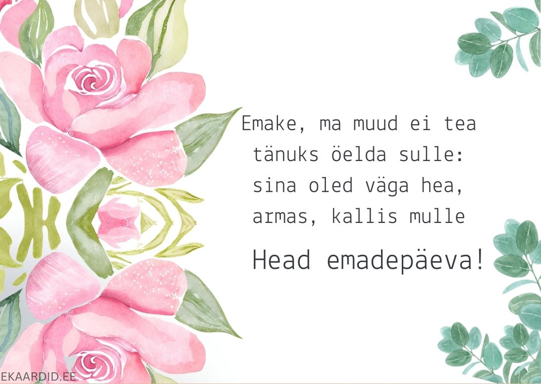 Õrn roosidest emadepäevakaart