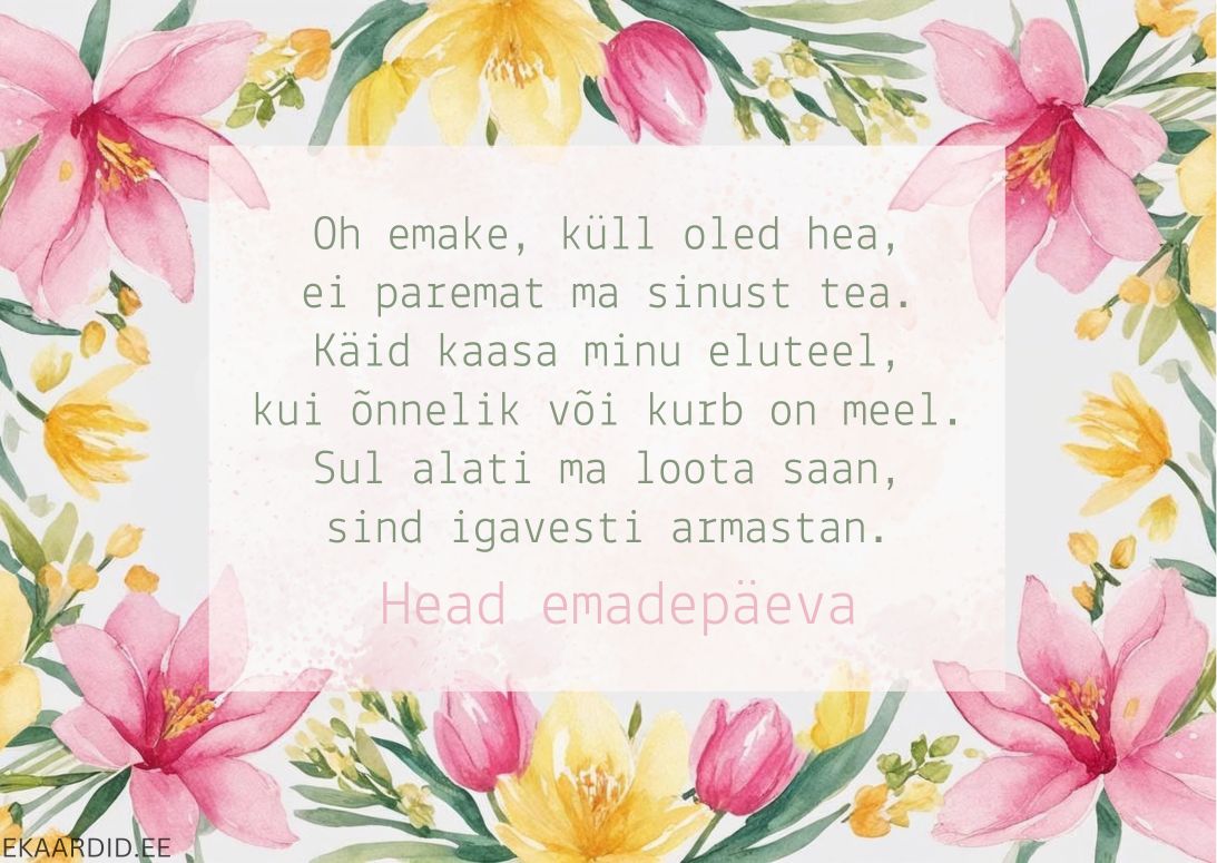 Õrnade lilledega emadepäevakaart
