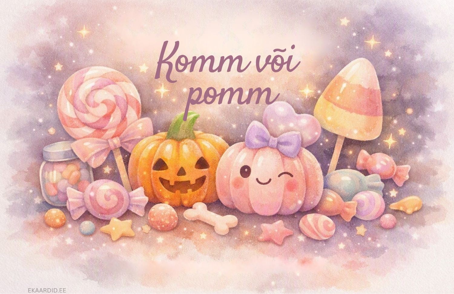 Akvarell-stiilis Halloweeni tervituskaart