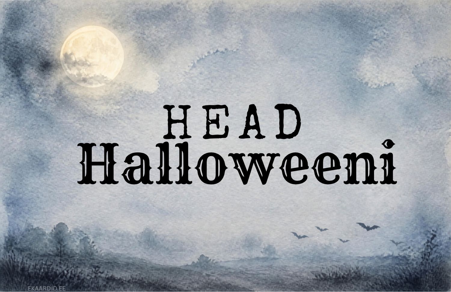 Akvarell-stiilis täiskuuga Halloweeni tervituskaart
