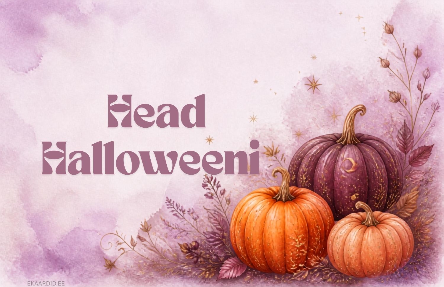 Akvarellstiilis kõrvitsatega Halloweeni kaart