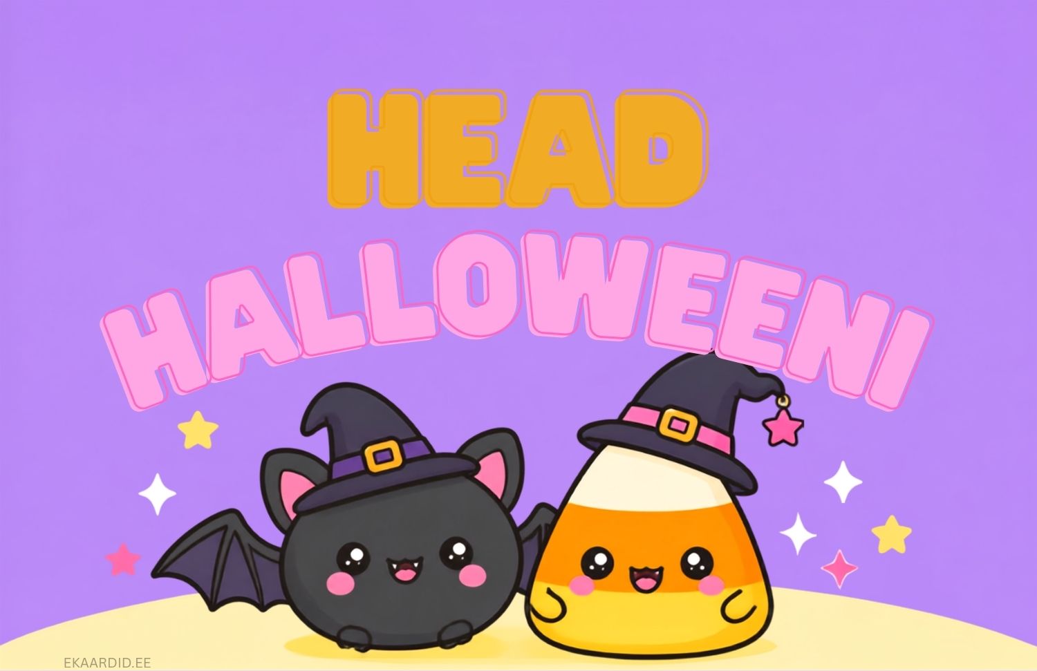 Armas Halloweeni tervituskaart nahkhiire ja kommiga