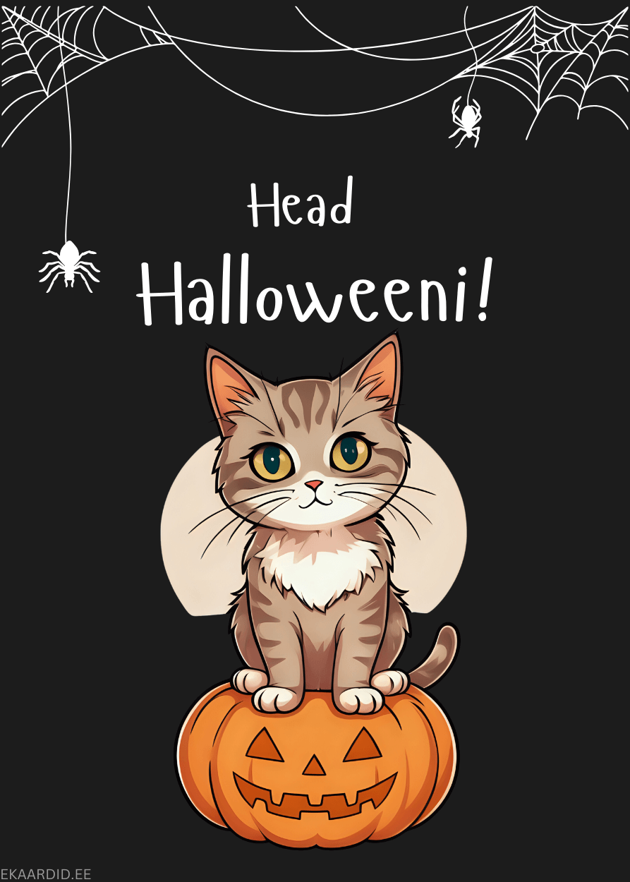 Halloweeni kaart armsa kassiloomaga